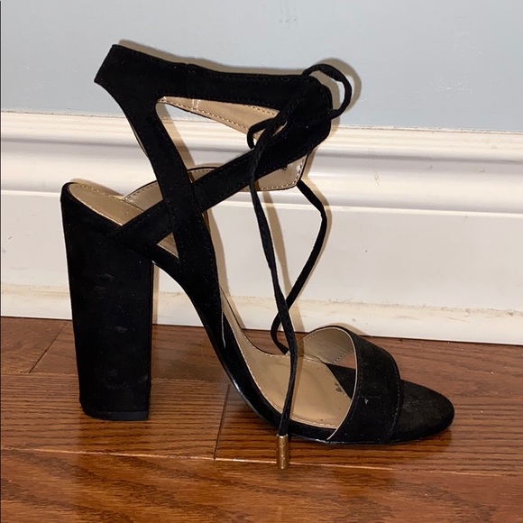 Black Open-Toe Lace Up Heels - Picture 2 of 2